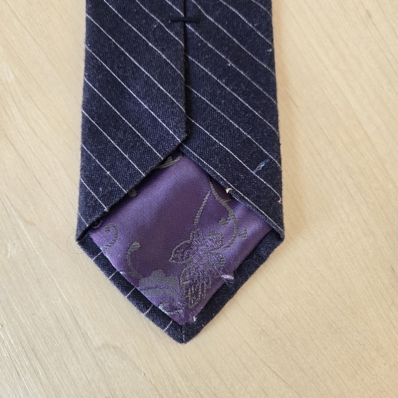 🇬🇧Ted Baker Dark Blue Cotton Pinstripe Tie - Picture 6 of 7